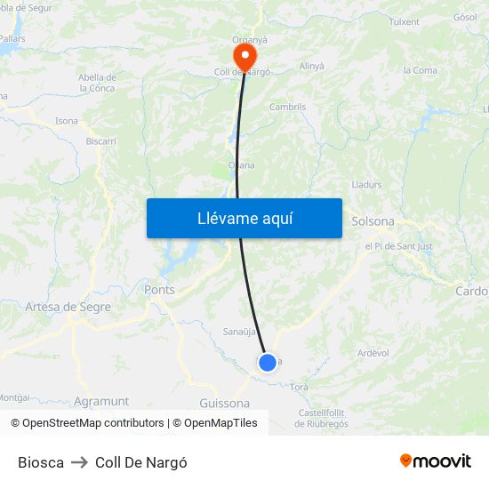 Biosca to Coll De Nargó map