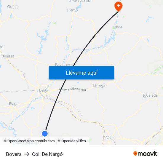 Bovera to Coll De Nargó map