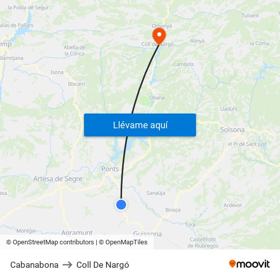 Cabanabona to Coll De Nargó map