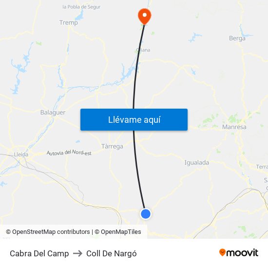Cabra Del Camp to Coll De Nargó map