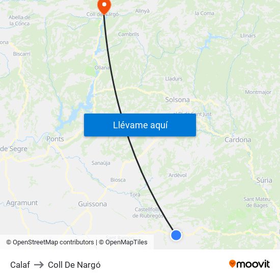 Calaf to Coll De Nargó map