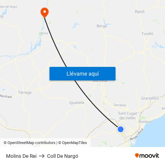Molins De Rei to Coll De Nargó map