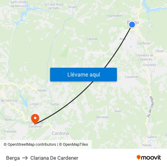 Berga to Clariana De Cardener map