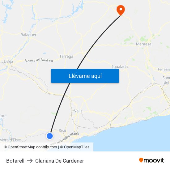 Botarell to Clariana De Cardener map