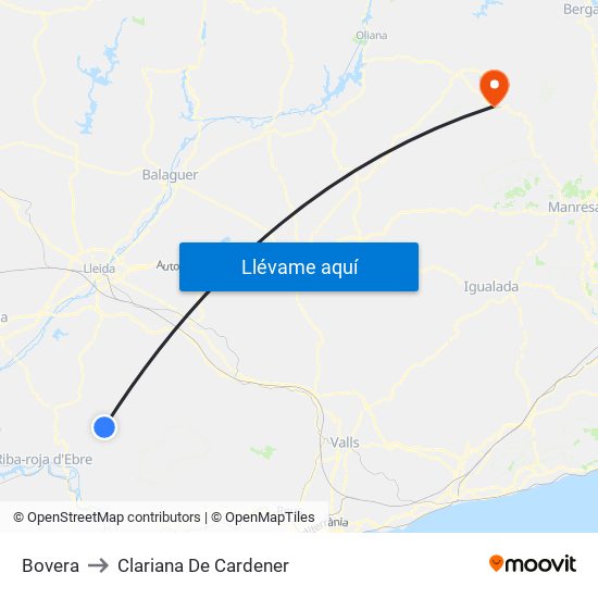 Bovera to Clariana De Cardener map