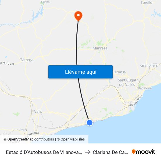 Estació D'Autobusos De Vilanova I La Geltrú to Clariana De Cardener map