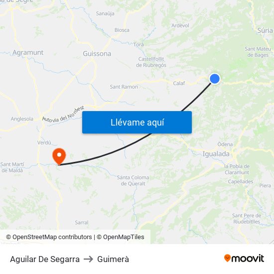 Aguilar De Segarra to Guimerà map