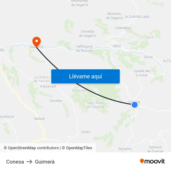 Conesa to Guimerà map