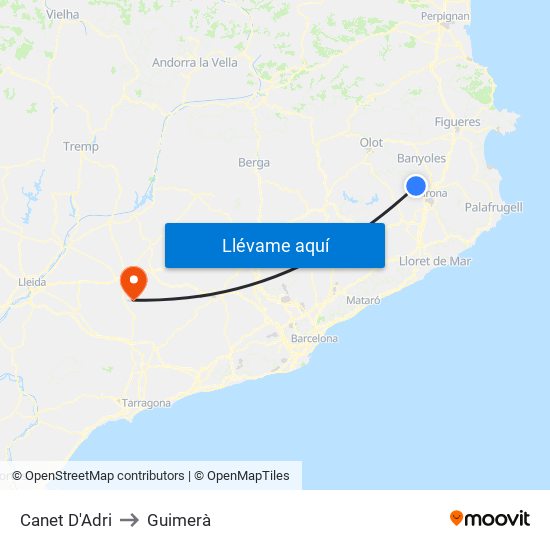 Canet D'Adri to Guimerà map