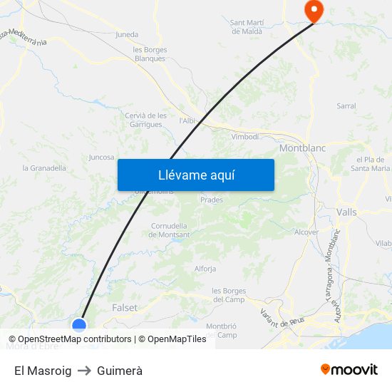 El Masroig to Guimerà map