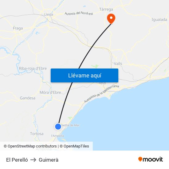 El Perelló to Guimerà map