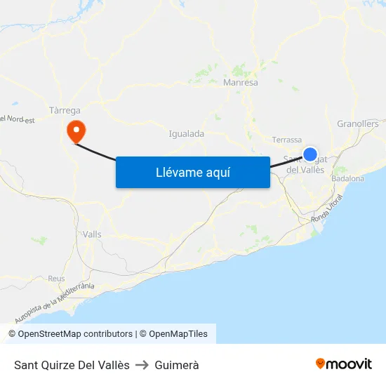 Sant Quirze Del Vallès to Guimerà map
