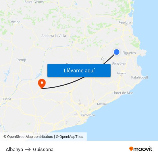 Albanyà to Guissona map