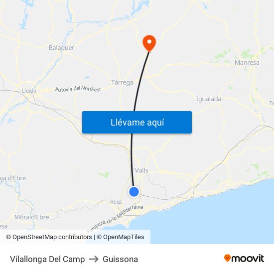 Vilallonga Del Camp to Guissona map