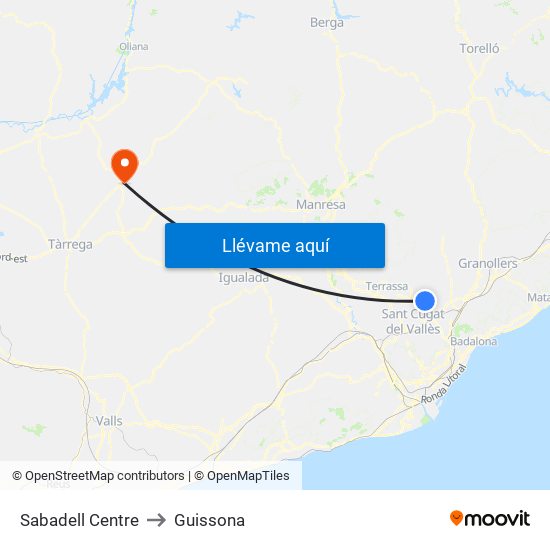 Sabadell Centre to Guissona map