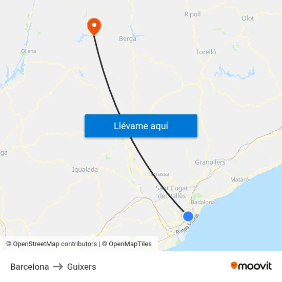 Barcelona to Guixers map