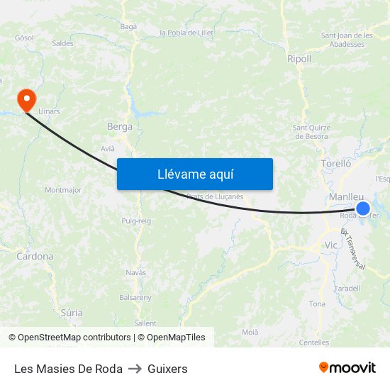 Les Masies De Roda to Guixers map