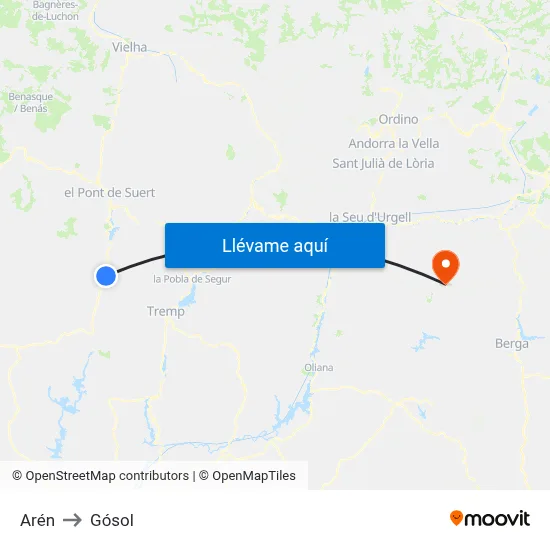 Arén to Gósol map