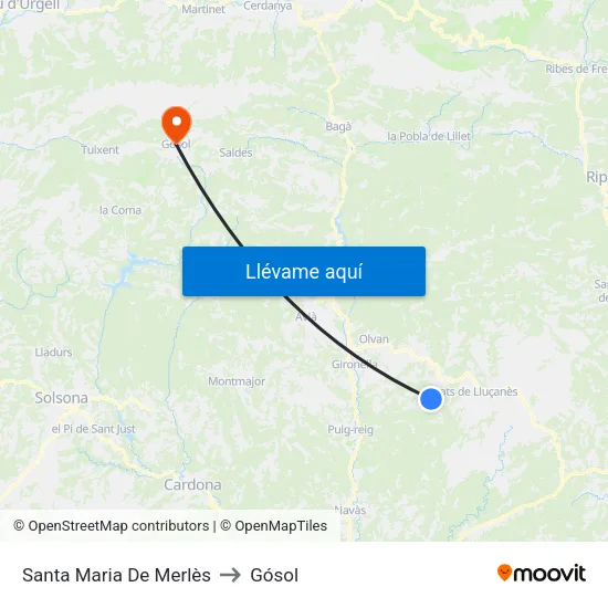 Santa Maria De Merlès to Gósol map