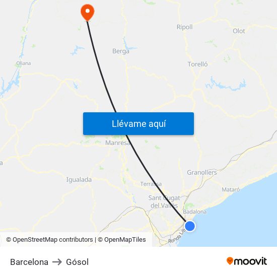 Barcelona to Gósol map