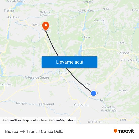 Biosca to Isona I Conca Dellà map