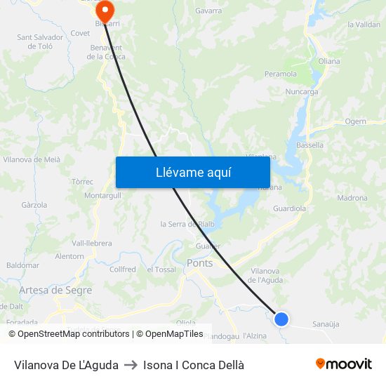 Vilanova De L'Aguda to Isona I Conca Dellà map