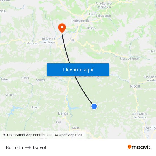 Borredà to Isòvol map