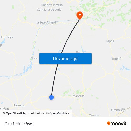 Calaf to Isòvol map