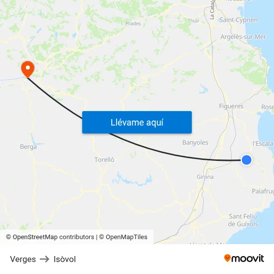 Verges to Isòvol map