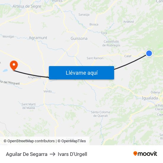 Aguilar De Segarra to Ivars D'Urgell map