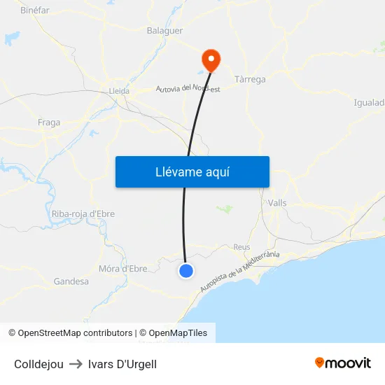 Colldejou to Ivars D'Urgell map