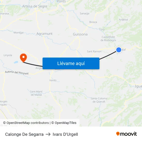 Calonge De Segarra to Ivars D'Urgell map
