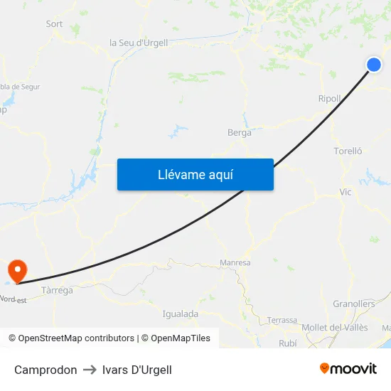 Camprodon to Ivars D'Urgell map