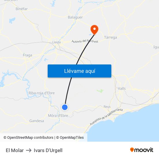 El Molar to Ivars D'Urgell map