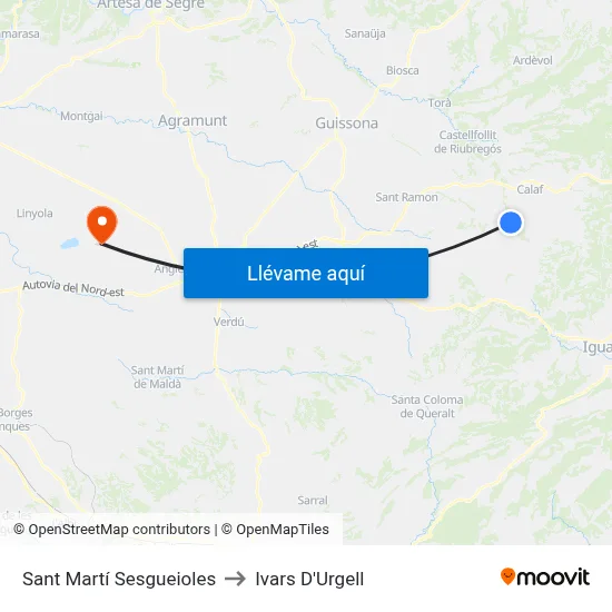 Sant Martí Sesgueioles to Ivars D'Urgell map