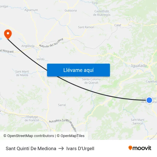 Sant Quintí De Mediona to Ivars D'Urgell map