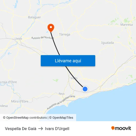 Vespella De Gaià to Ivars D'Urgell map