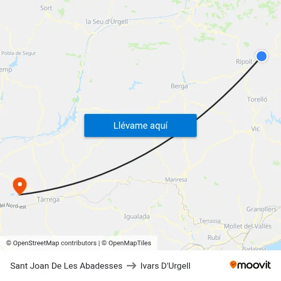 Sant Joan De Les Abadesses to Ivars D'Urgell map