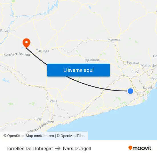 Torrelles De Llobregat to Ivars D'Urgell map