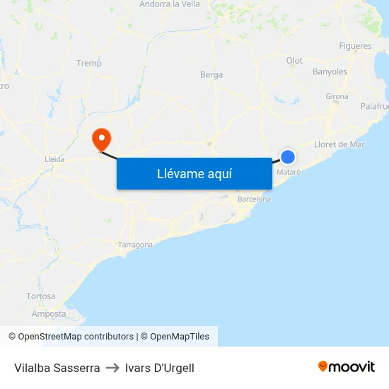 Vilalba Sasserra to Ivars D'Urgell map