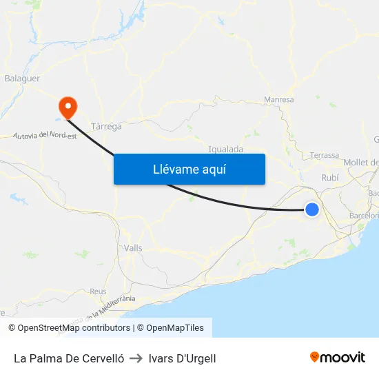 La Palma De Cervelló to Ivars D'Urgell map