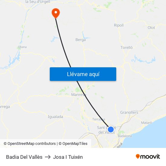 Badia Del Vallès to Josa I Tuixén map