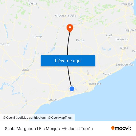 Santa Margarida I Els Monjos to Josa I Tuixén map