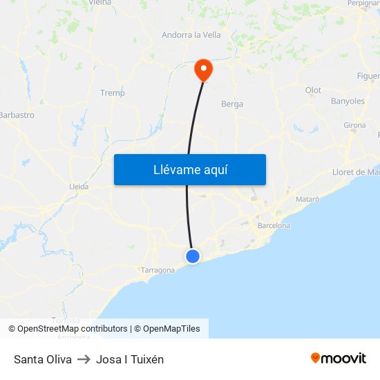 Santa Oliva to Josa I Tuixén map