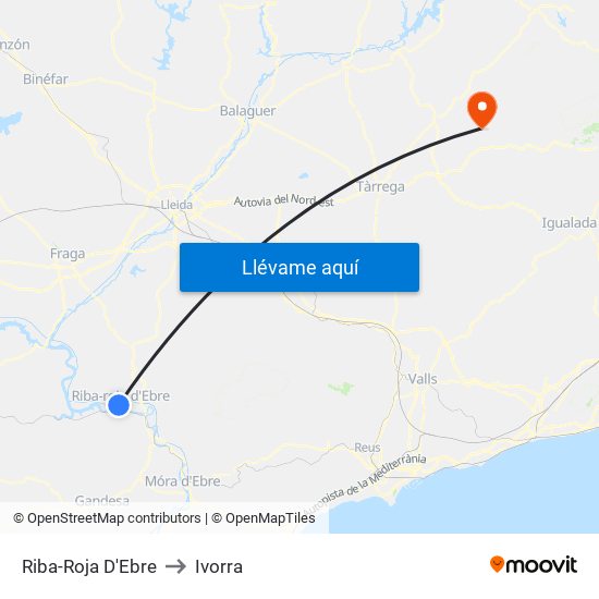 Riba-Roja D'Ebre to Ivorra map