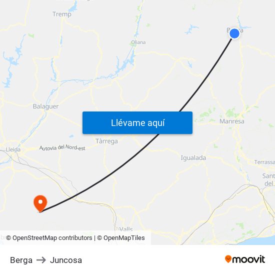 Berga to Juncosa map