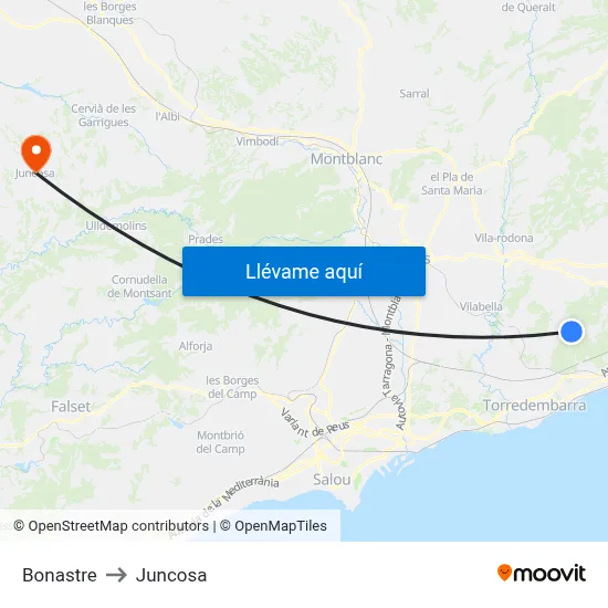 Bonastre to Juncosa map