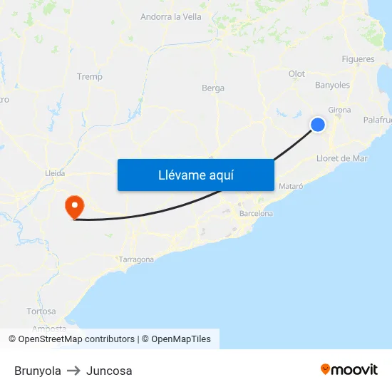 Brunyola to Juncosa map