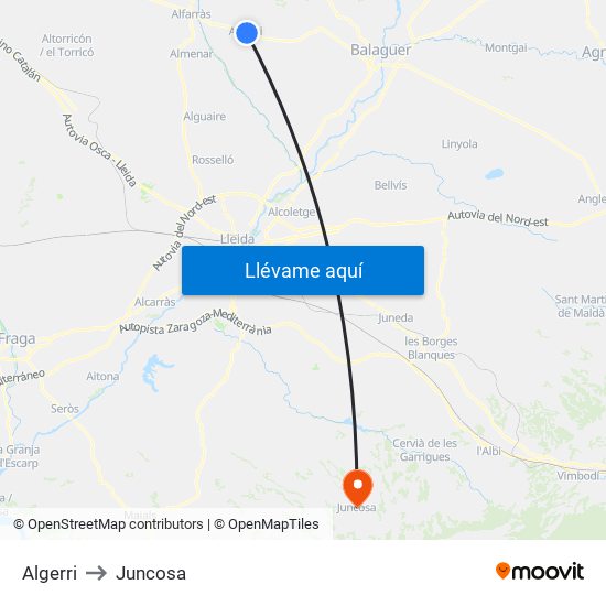 Algerri to Juncosa map