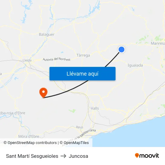 Sant Martí Sesgueioles to Juncosa map